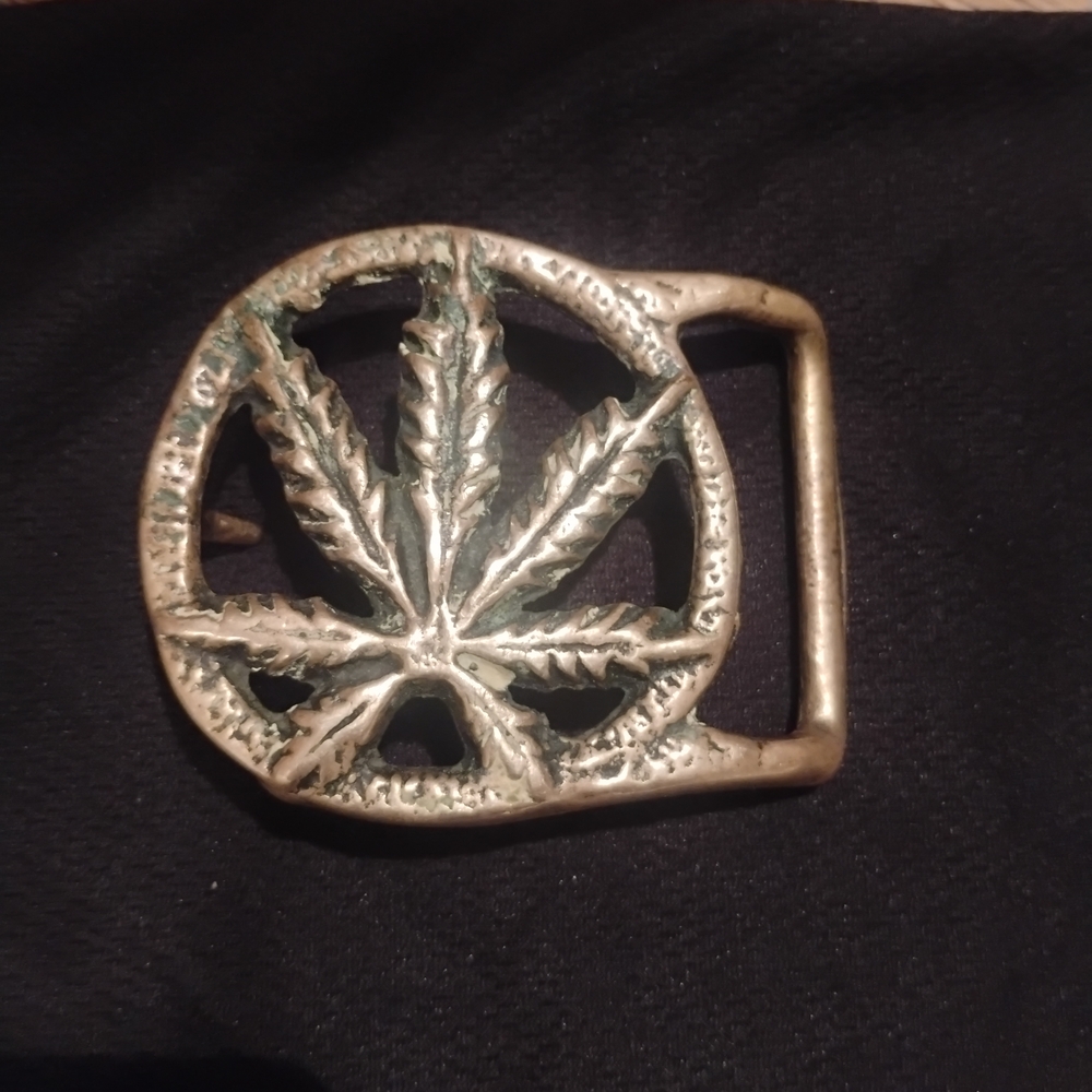 1970's Brass Pot Leaf Belt Buckle